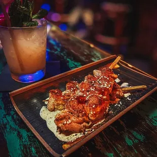 Chicken Skewers, Mai Tai