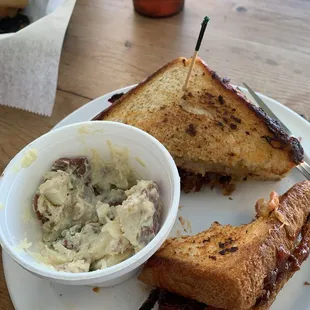 Brisket Grilled Cheese with red potato salad