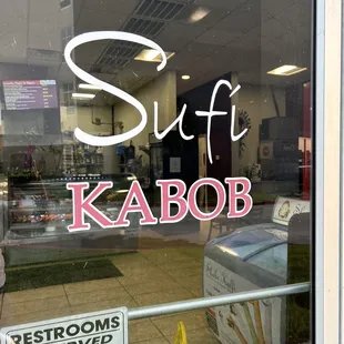 a sign in the window