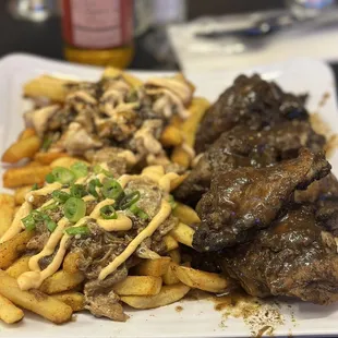 Jerk Chicken Wing Dinner, Jerk Crab Fries