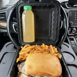 Coco jerk chicken sandwich (with fries &amp; peach lemonade) $15 (instagram: @issa.cheatday)