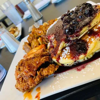 Hot Honey Fried Chicken N Blueberry Pancakes