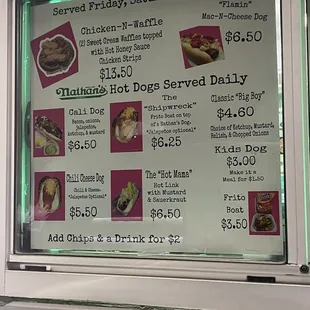 Hot dog menu
