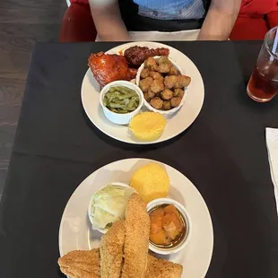 two plates of food on a table