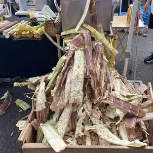 All the squeezed out sugar cane. On the spot is best