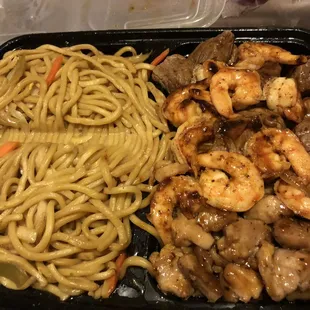 Shrimp, steak and chicken hibachi with brown rice