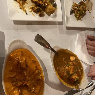 Butter chicken, curry salmon and Mixed Seafood Biryani