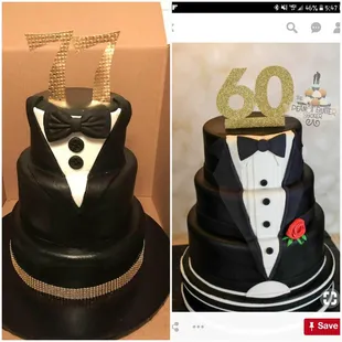 BIG disaster! cake on the right is what I liked.. she created left one the 77 were small paper ones. Why is there bling on a Man's cake!