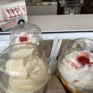 Two small sundaes and one soft serve to go, please!