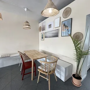 a table and chairs in a room