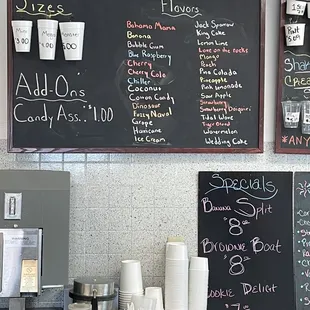 Snow cone menu
