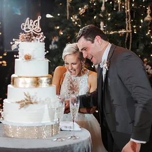 5-tier buttercream and gold wedding cake