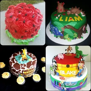 a variety of cakes