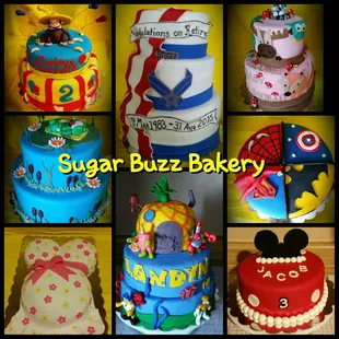 a variety of cakes