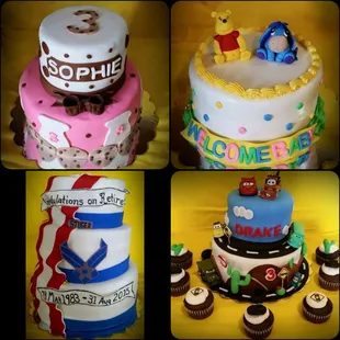 a variety of cakes