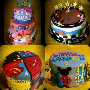a variety of birthday cakes
