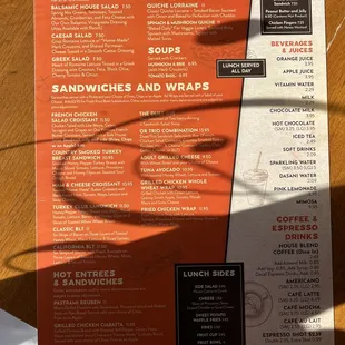 a menu on a table