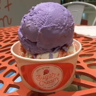 Taro (top) and guava cheesecake ice cream (bottom)