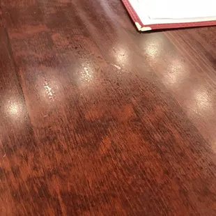 Table was sticky and appeared to be half wiped off with a soppy rag