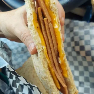 a person holding a hot dog