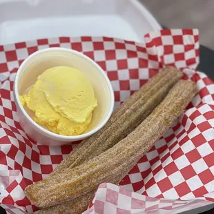 Churros and vanilla ice cream