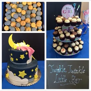 Macarons, mini cupcakes, and cake!
