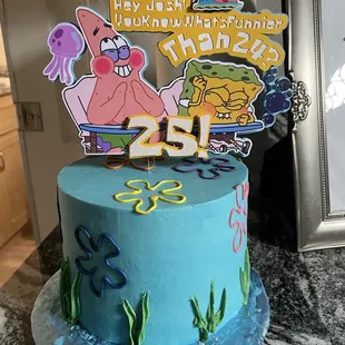 Spongebob theme cake. Bought the topper separately