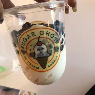 Vanilla soft serve with brown sugar bobba