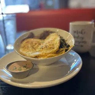 Grits bowl and coffee