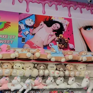 a variety of stuffed animals and ice cream