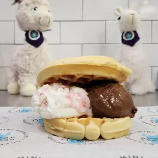 a chocolate ice cream sandwich with waffles