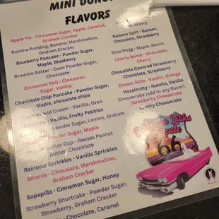 Flavor menu