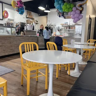 the inside of a donut shop