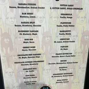 Menu of donuts
