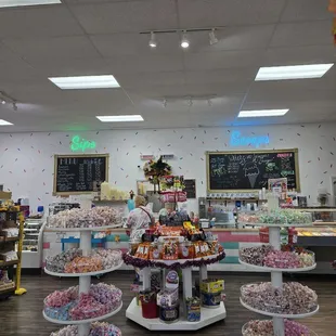 First view of the bright and fun sweets shop as you go in