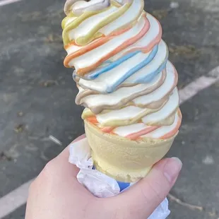 I tried a rainbow cone of all the flavors.