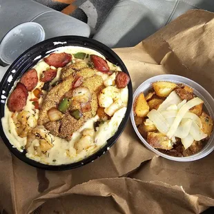 Fish and grits w/home fries