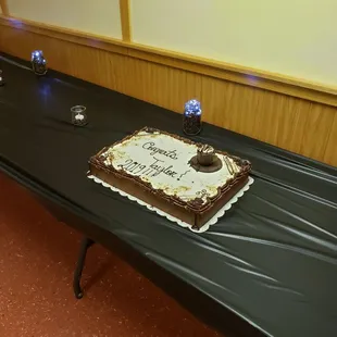 a chocolate cake on a table