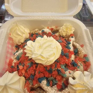 Fruity pebble specialty funnel cake
