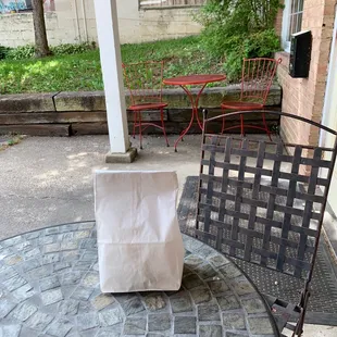 Two small cafe tables.