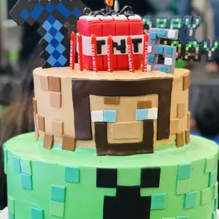 Minecraft theme cake