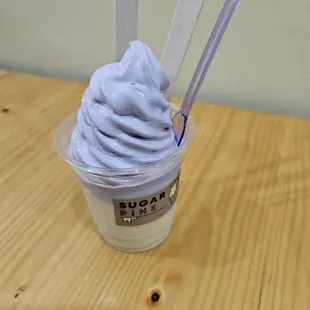 Violet creme brulee and butterscotch marscapone