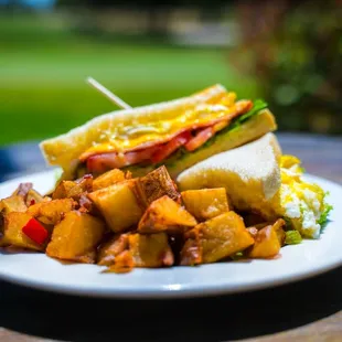 Breakfast sandwich with our delightful country potatoes!