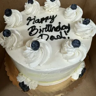 Blueberry lemon vanilla cake $45, made to order. The cake is moist and delicious!