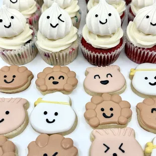 Dumpling theme sugar cookies and cupcakes