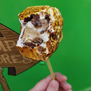 "You're Killin' Me, S'mores!" peanut butter pretzel ice cream rolled in chocolate covered ruffle chips in a vanilla marshmallow