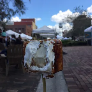 caramel apple pie: churro marshmallow stuffed with salted caramel ice cream and white chocolate graham