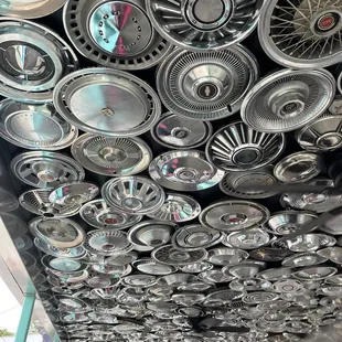 Various types of vintage hubcaps