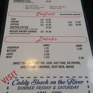 the menu of the restaurant