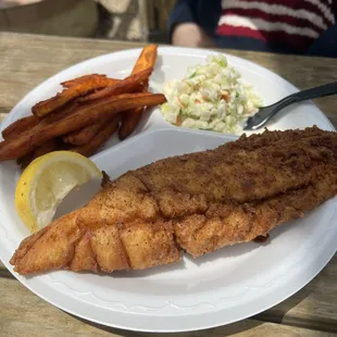 Fried flounder with sweet potato fries